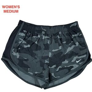 Nike Dri-FIT Tempo‎ Running Shorts Women's Medium Camo Lined Athletic Black Gray